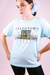 short sleeve light blue t-shirt with allentown festival graphic vintage 1987