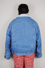 vintage 1980's Levi's San Francisco, Made in USA long sleeve light denim button up jacket with white shearling liner
