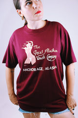 short sleeve maroon t-shirt vintage 1970's alaskan bush company graphic 