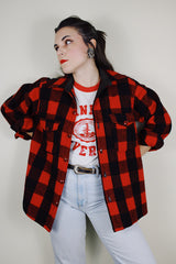 vintage 1970's L.L. Bean long sleeve button up red and black buffalo plaid wool shacket