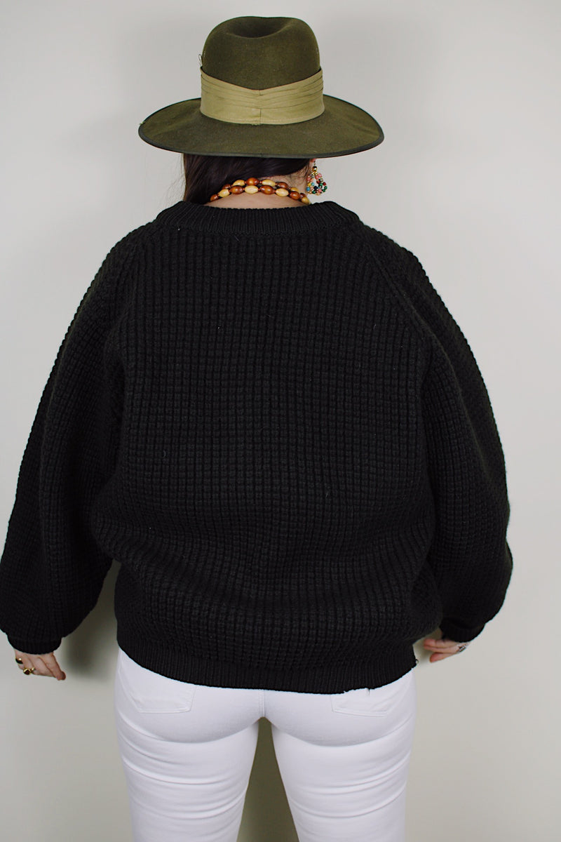 vintage 1960's Byford Design Consultant for Hardy Amies, Made in England XL long sleeve dark olive green waffle knit pure wool pullover sweater