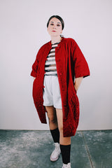 red velvet quilted robe duster jacket women's vintage 1960's