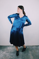 long sleeve blue silk 1930's vintage dress