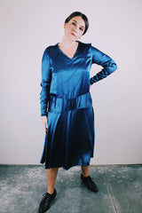 long sleeve blue silk 1930's vintage dress