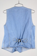 sleeveless denim vest with bronze button closure vintage 1980's