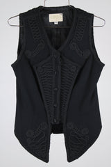 sleeveless black wool vest with all over embroidery vintage women's 1980's 