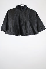 black silk Edwardian cape cloak with tie neck and ruffle trim neckline vintage women's 1920's 
