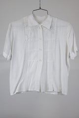 short sleeve white button up blouse women's vintage 1950's