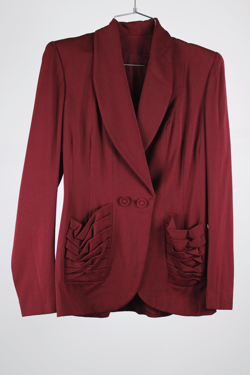 long sleeve maroon one button closure blazer jacket women's vintage 1940's