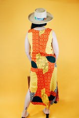 sleeveless abstract print multicolor vintage dress midi length cotton