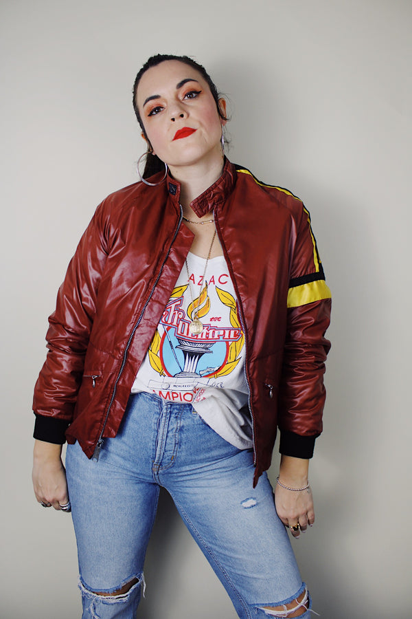 vintage 1970's Baskin, Made in Italy label long sleeve heather grey wool material printed button up cardigan sweater