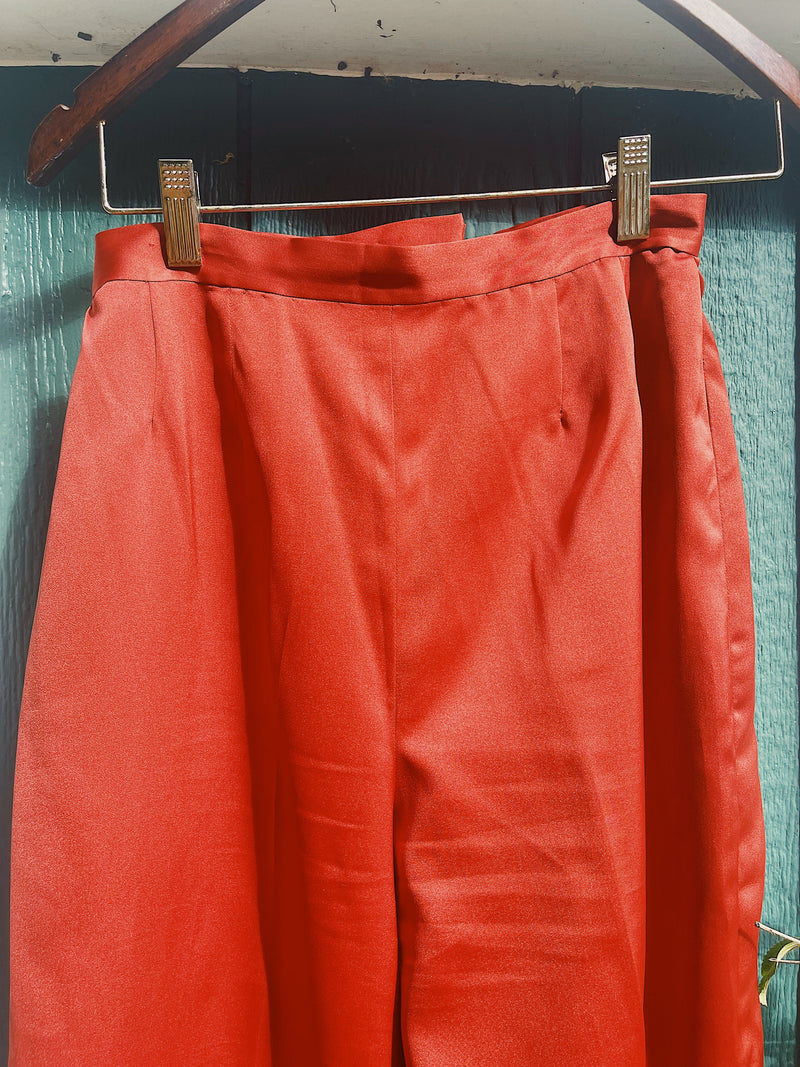 burnt orange silk like high waisted pants vintage 1970's women's