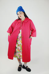 hot pink quilted robe duster vintage 1950's