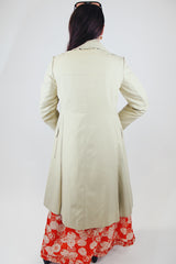 long sleeve knee length light tan trench with gold hardware vintage 1970's saks alley