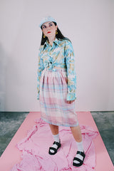 Pink and Blue Wool Plaid Skirt