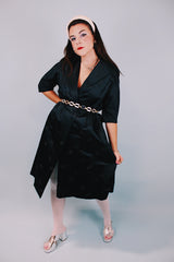 3/4 arm length black satin kimono style evening jacket women's vintage 1950's