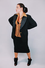 black blazer and high waisted midi skirt set 1980's vintage