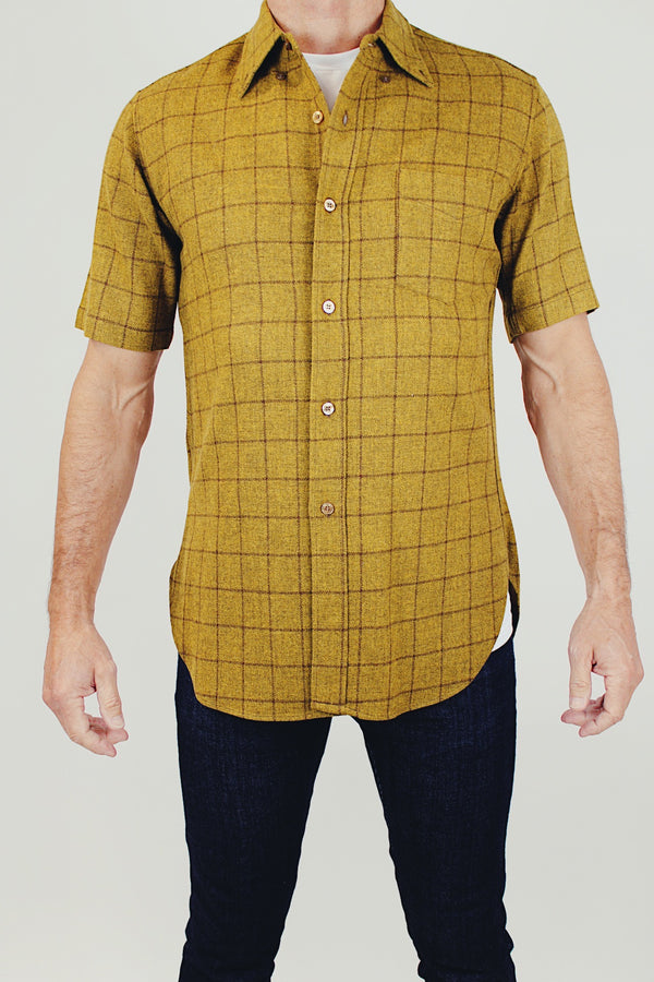 mustard short sleeve pendleton wool men's button up line pattern