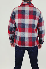 long sleeve vintage wool men's plaid button up jacket red and grey