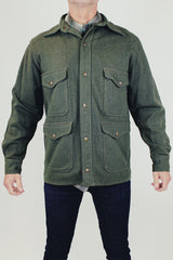 vintage 1940's green wool white stag men's work jacket with pockets and popper buttons