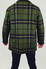 vintage men's wool pendleton long reversible coat one side is solid army green one side is green plaid print