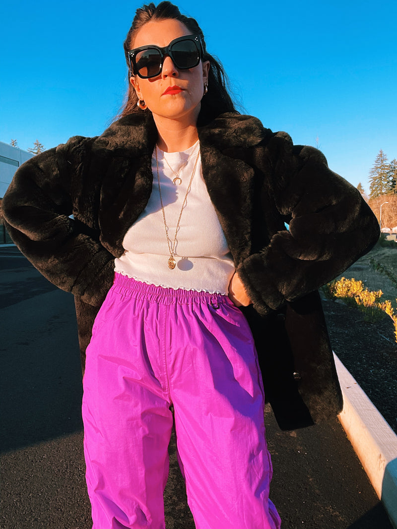 retro vintage 1980's north face purple magenta ski pants women's
