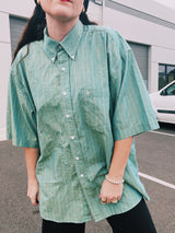 1980's short sleeve striped ralph lauren button up shirt in green