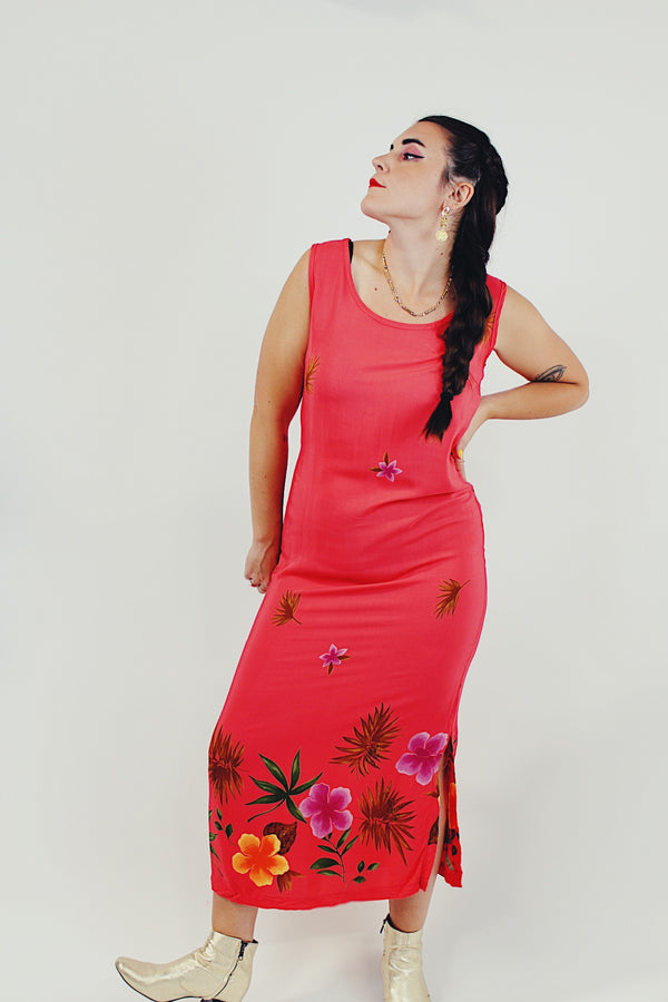 pink vintage Hawaiian print dress