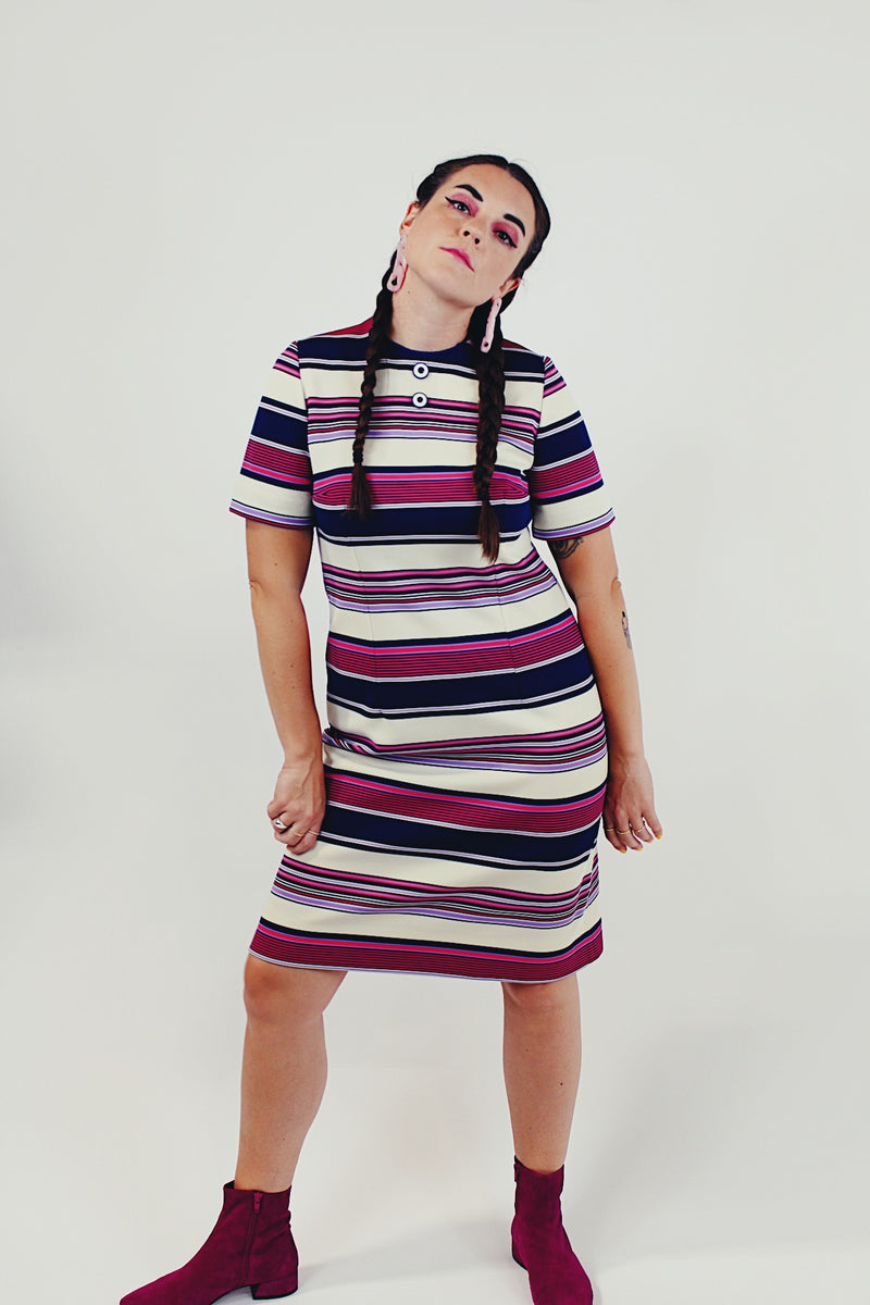 vintage striped short sleeved mini dress
