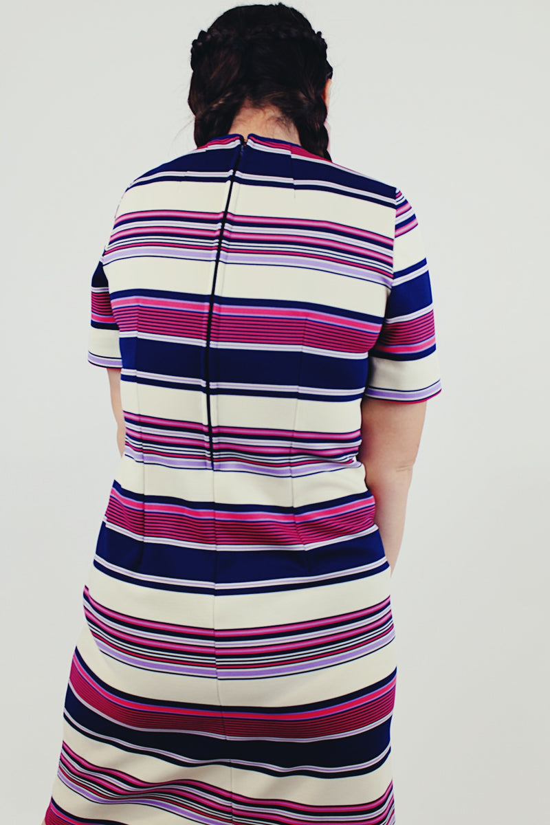 vintage striped short sleeved mini dress back