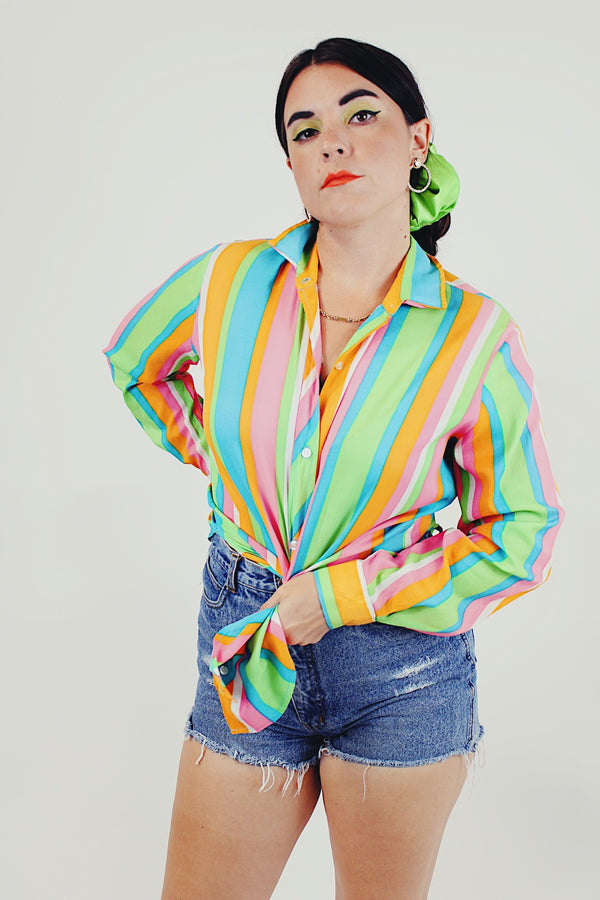 multi colored vintage striped button up