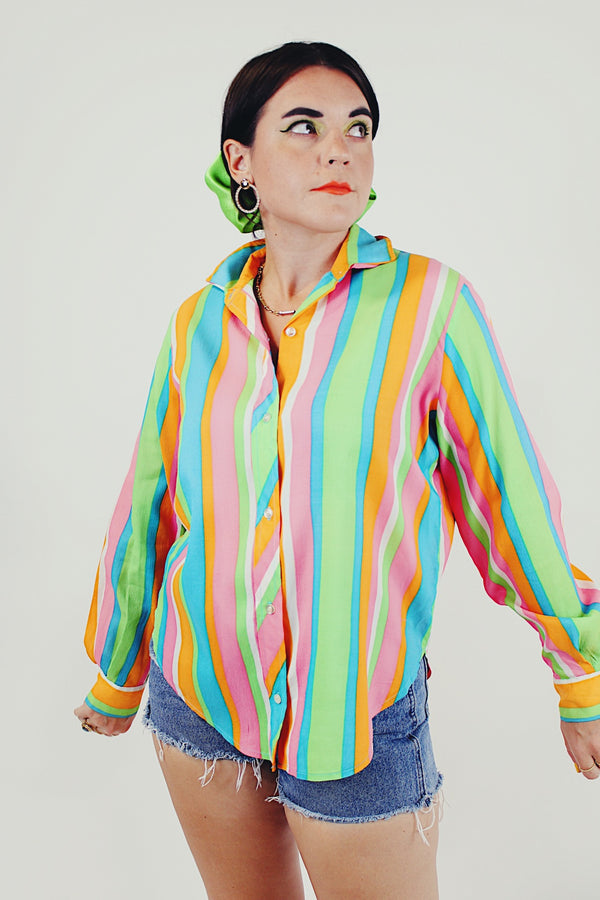multi colored vintage striped button up