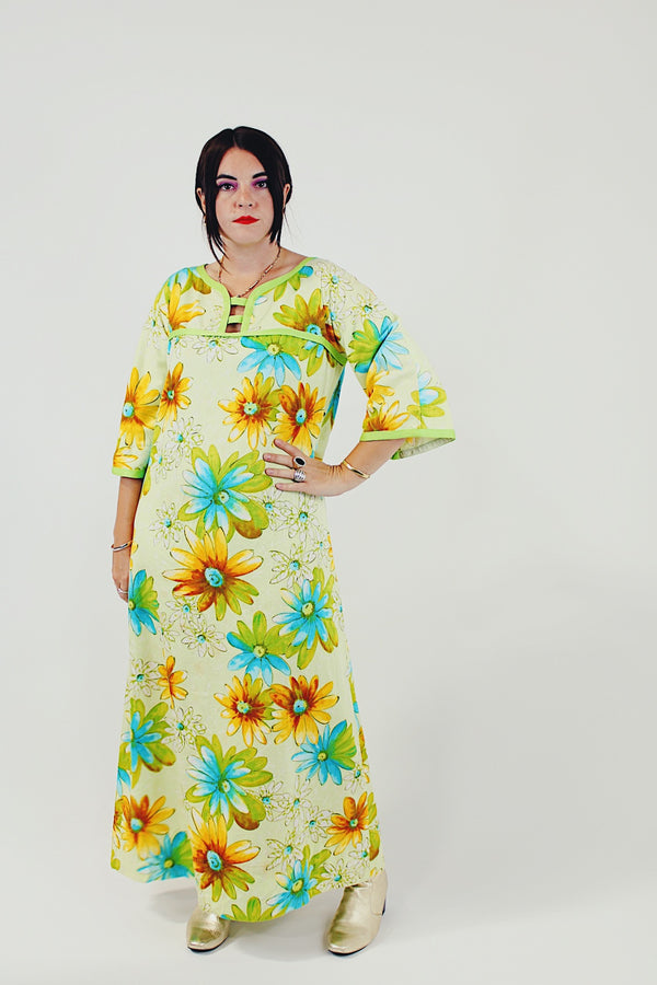 women's vintage floral printed maxi dress front