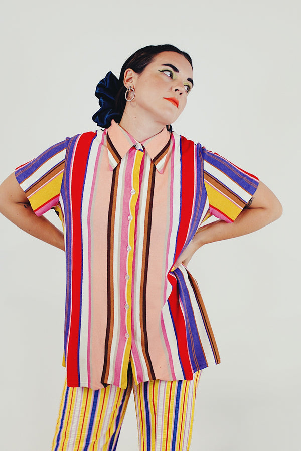 vintage striped button up blouse front