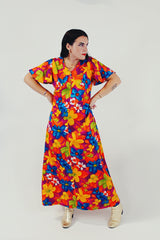 Vintage Floral Print Maxi Dress Model