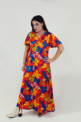 Vintage Floral Print Maxi Dress Model