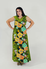 green vintage sleeveless hawaiian long dress