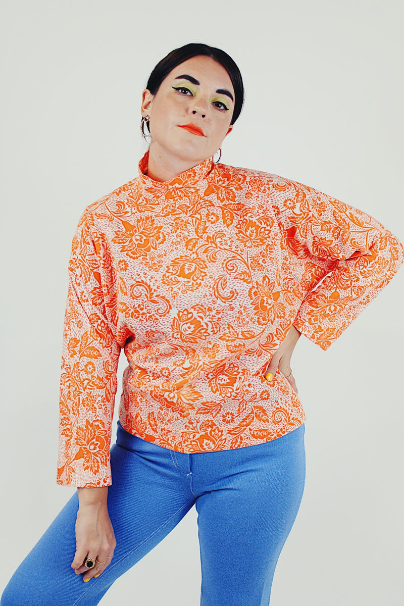 orange vintage printed blouse front