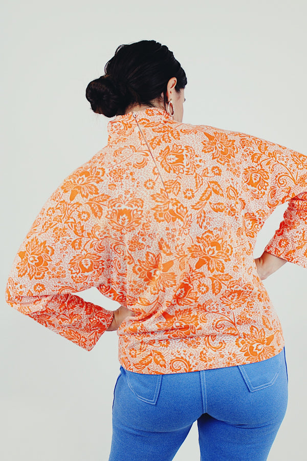orange vintage printed blouse back