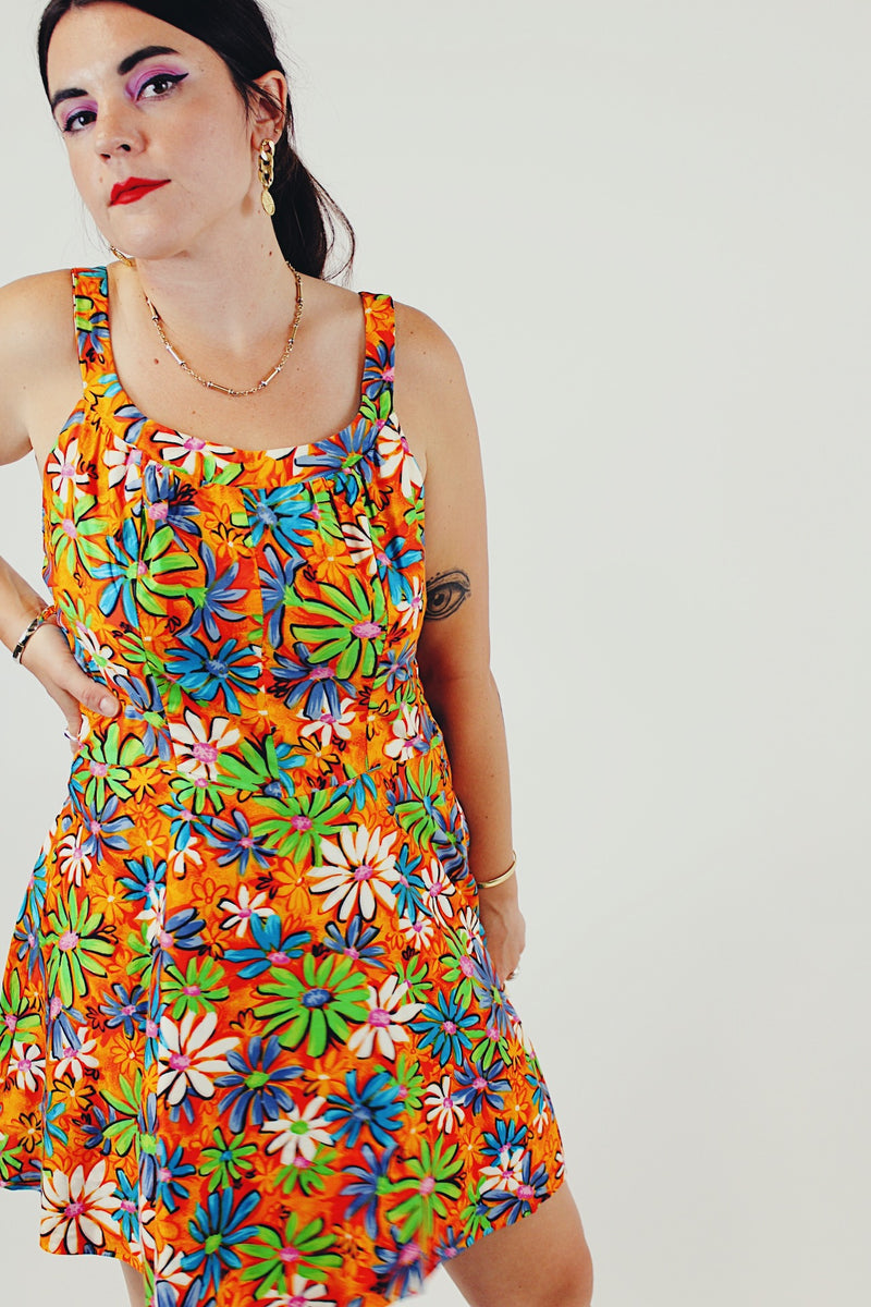 vintage daisy multicolored sun dress