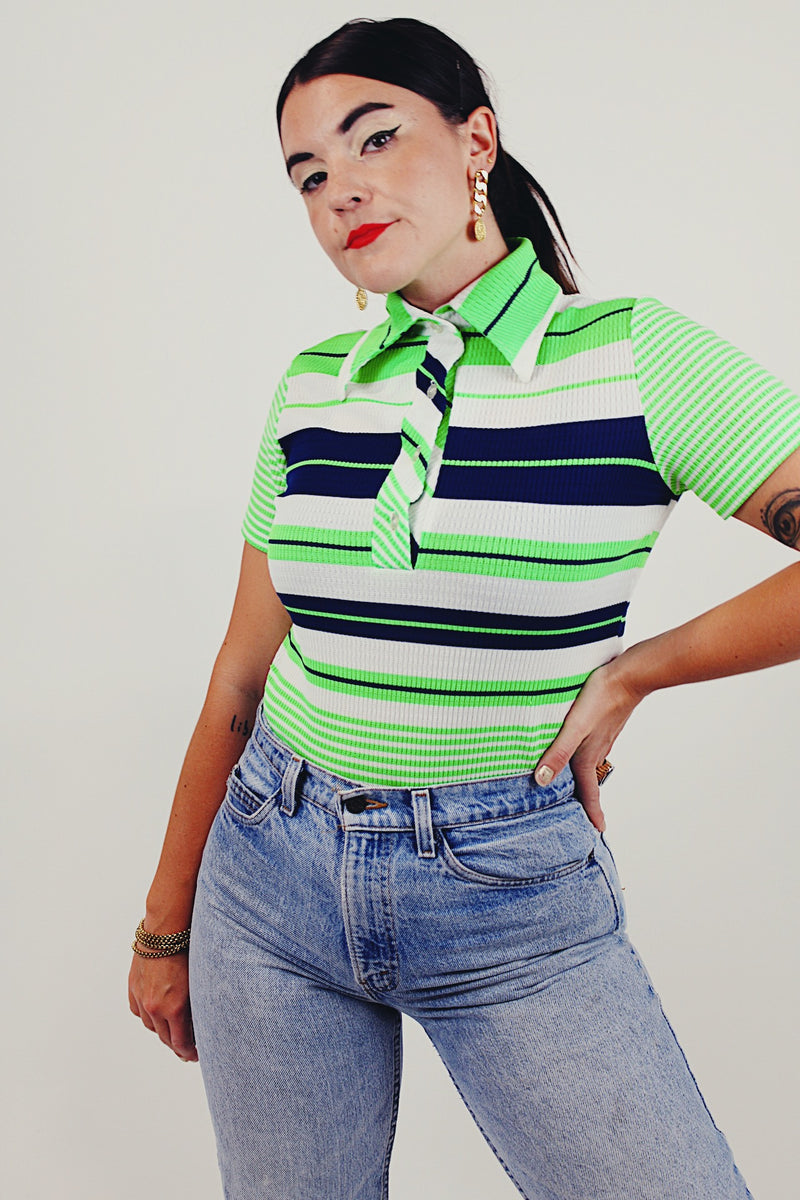 Vintage horizontal stripe collared tee