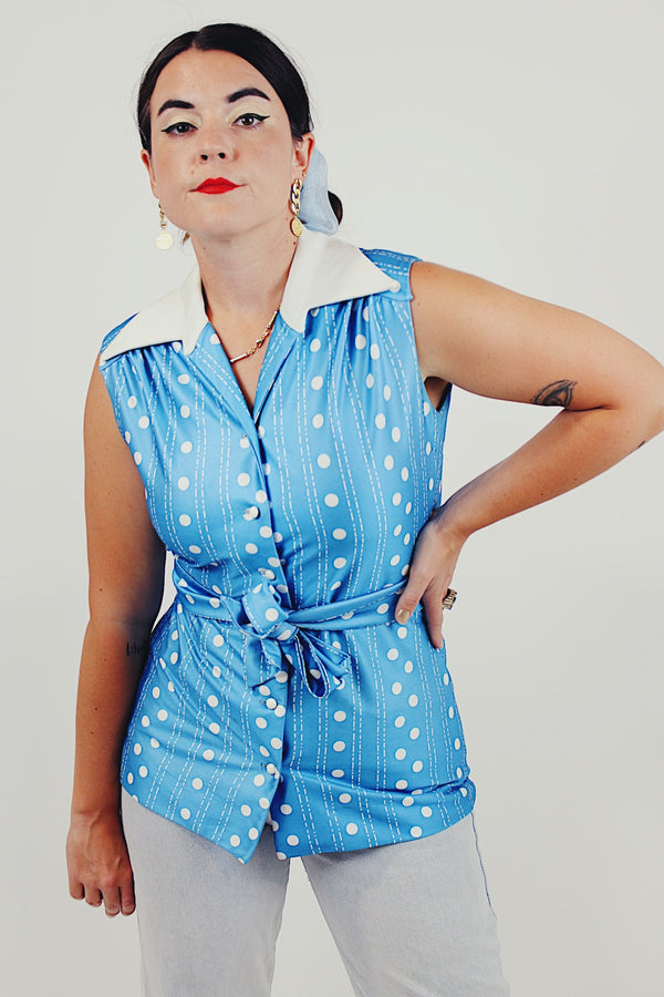 Vintage blue button up collared blouse