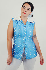 Vintage blue button up collared blouse