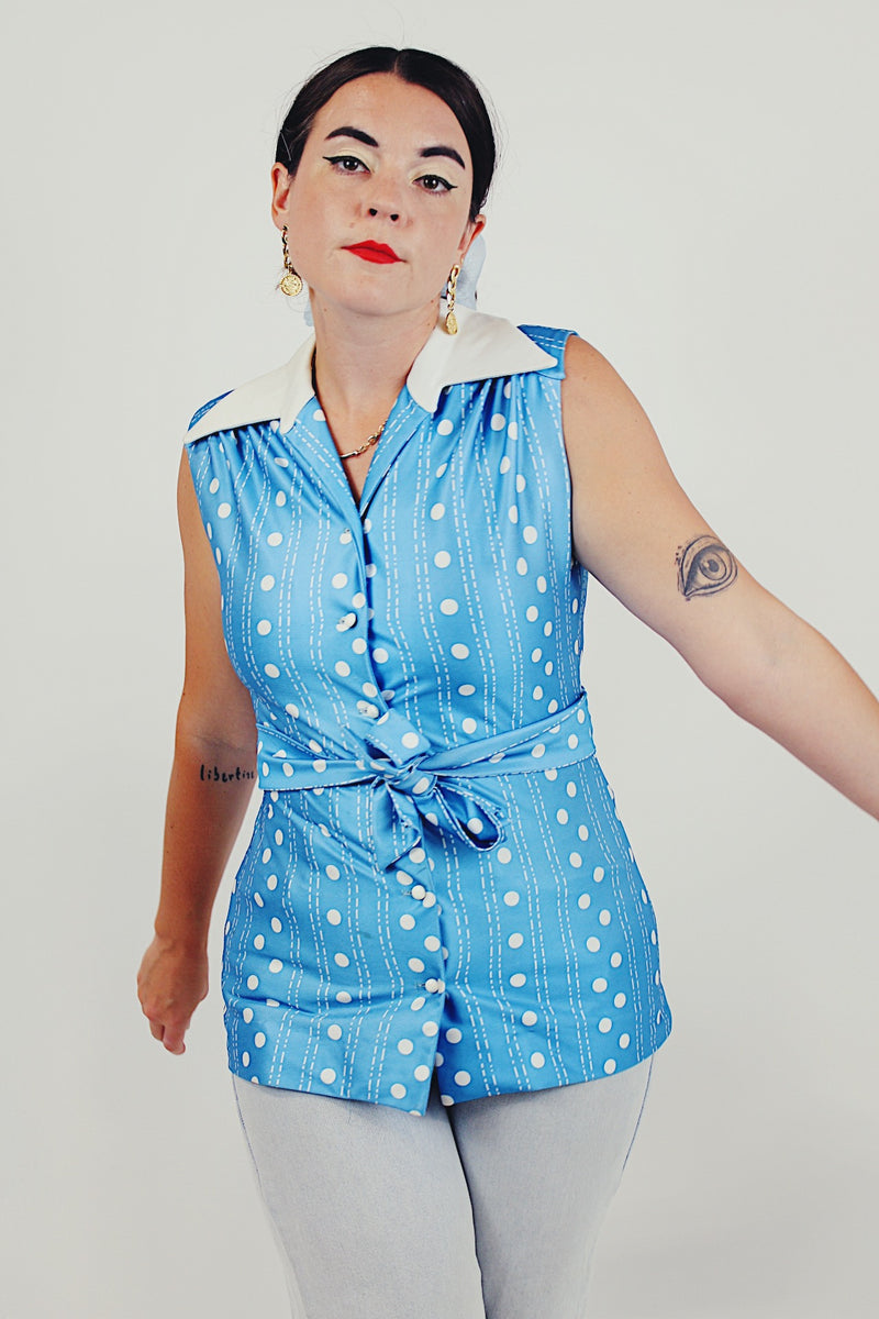 Vintage blue button up collared blouse