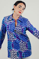 vintage long sleeve blue purple blouse