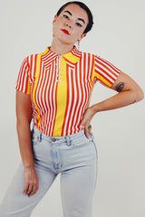 vintage short sleeve yellow red striped tee