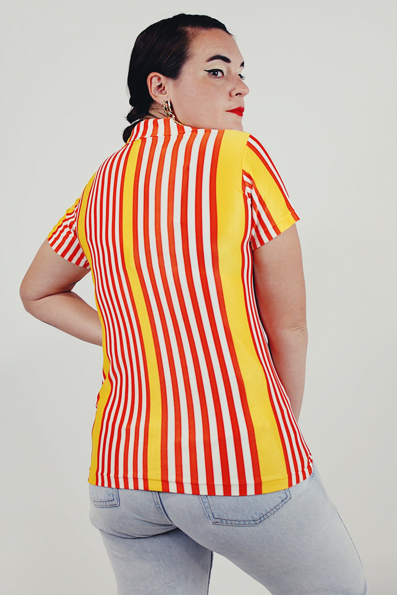 vintage short sleeve yellow red striped tee back