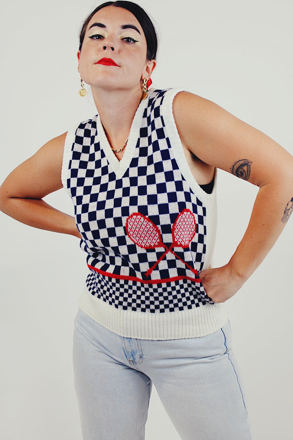 Vintage checkered tennis sweater vest