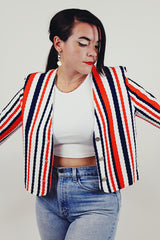 vintage cropped striped long sleeve jacket