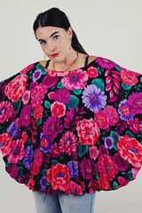 vintage floral pleated blouse